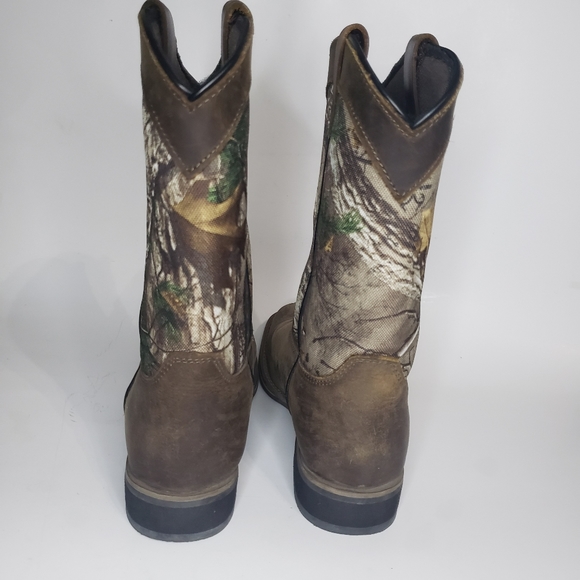 JUSTIN Leather Brown Round Toe Camouflage Boots Youth Sz 2 - Picture 4 of 8